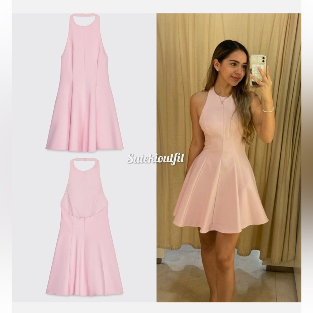 NWT Zara Pastel Pink Halter A Line Skater Dress with Pockets NWT Size M - Picture 4 of 16